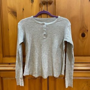 Brandy Melville Grey Long Sleeve Henley Thermal Tee Shirt